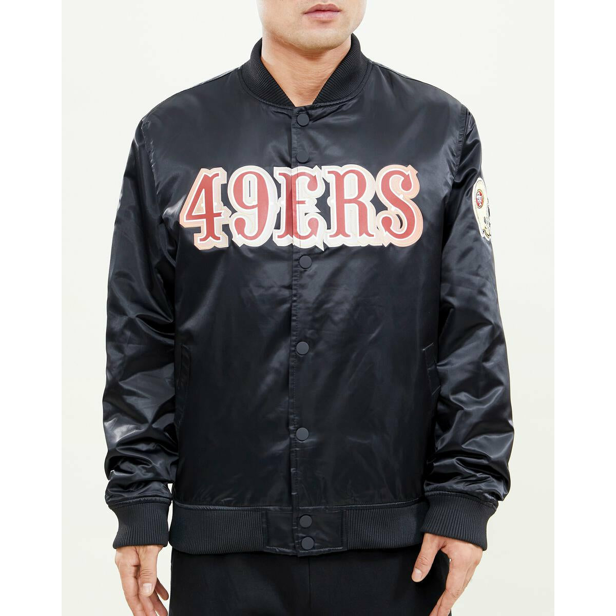 Black satin San Francisco 49ers Wordmark jacket from Pro Standard