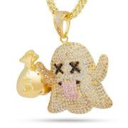 King Ice 14K Gold Money Ghost Emoji Necklace