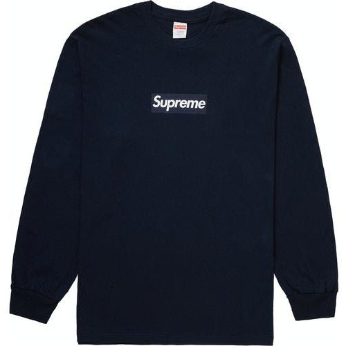 Supreme Box Logo Long Sleeve Tee in Navy, iconic streetwear fashion