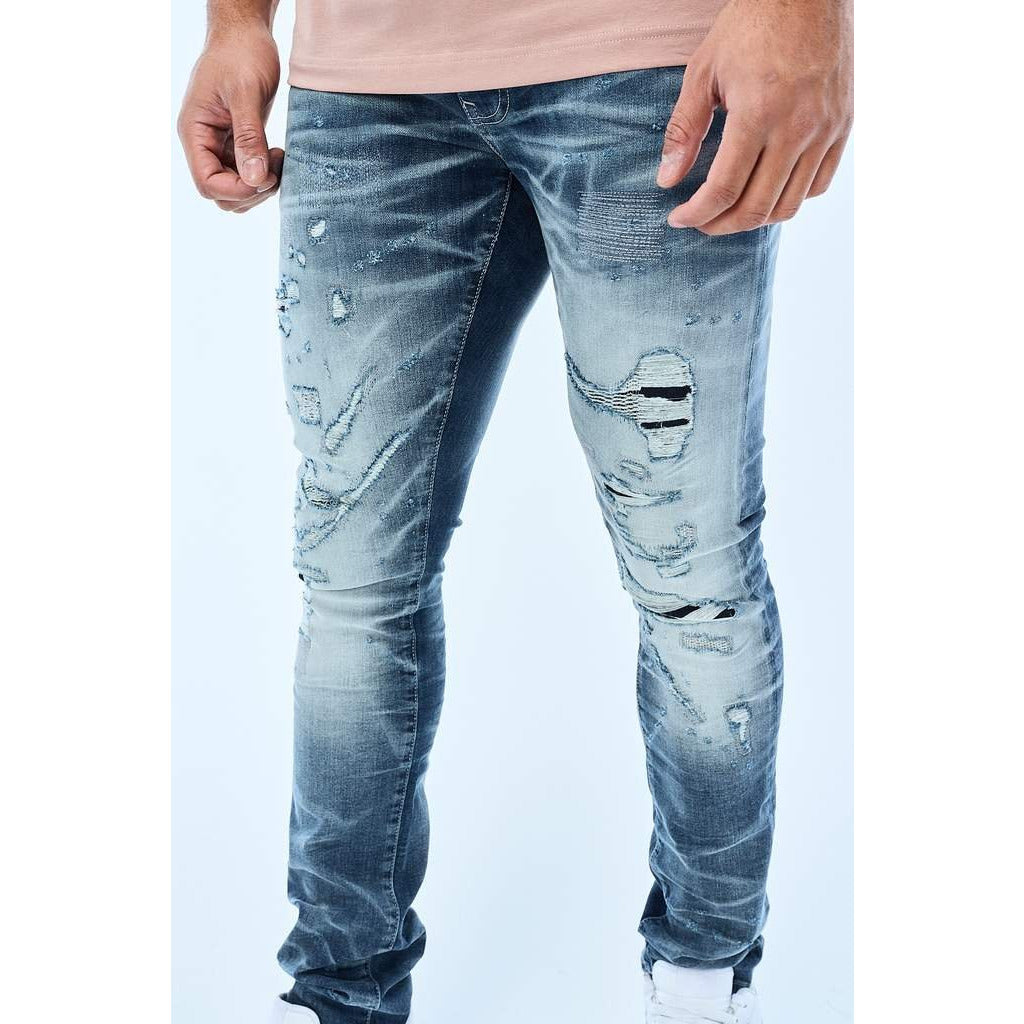 Jordan Craig Aged Wash Fused Shredded Denim Jeans (JM3373)