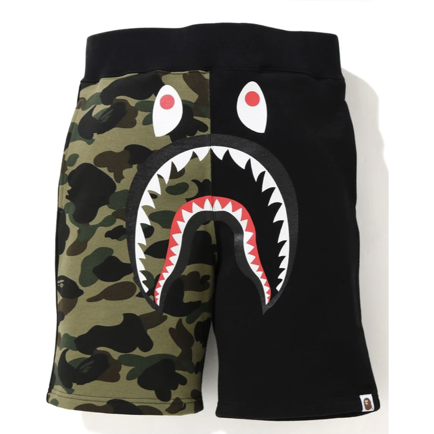Bape Shark Sweat Shorts (SS21) Green Camo / Black