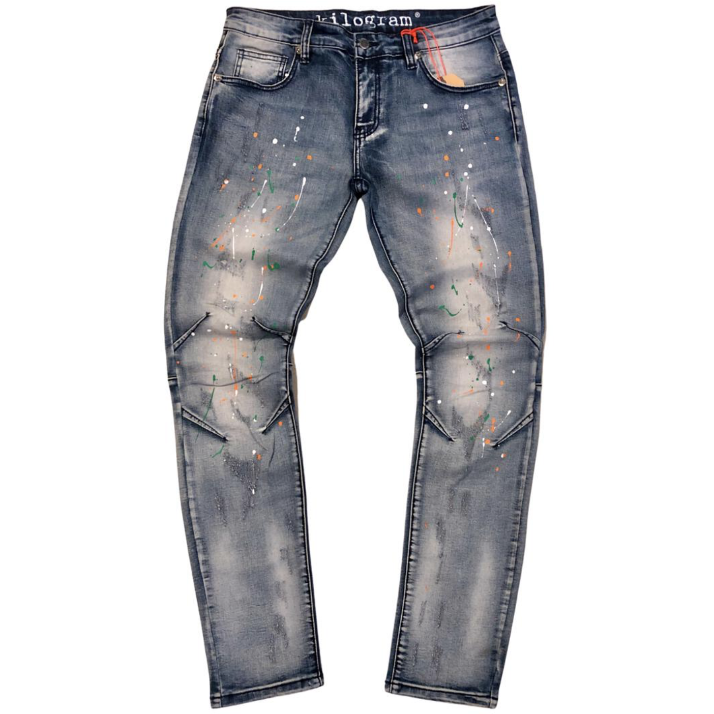 Kilogram Faded Blue Paint Splatter Denim Jeans (KG2922)