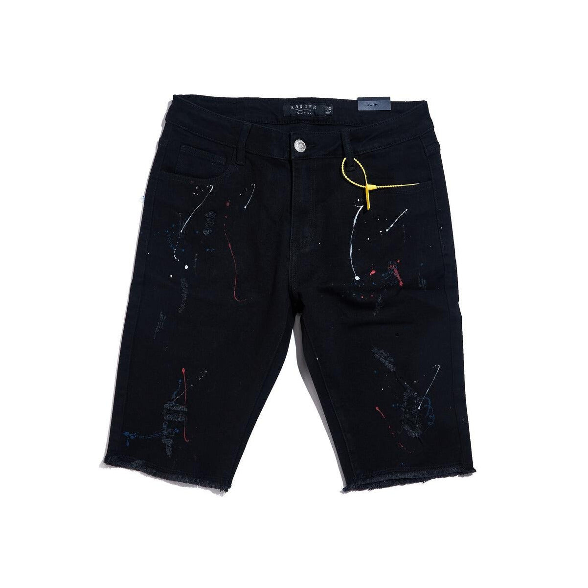Karter Collection Denver Black Denim Shorts w/Paint Splatter (KARPK-408)