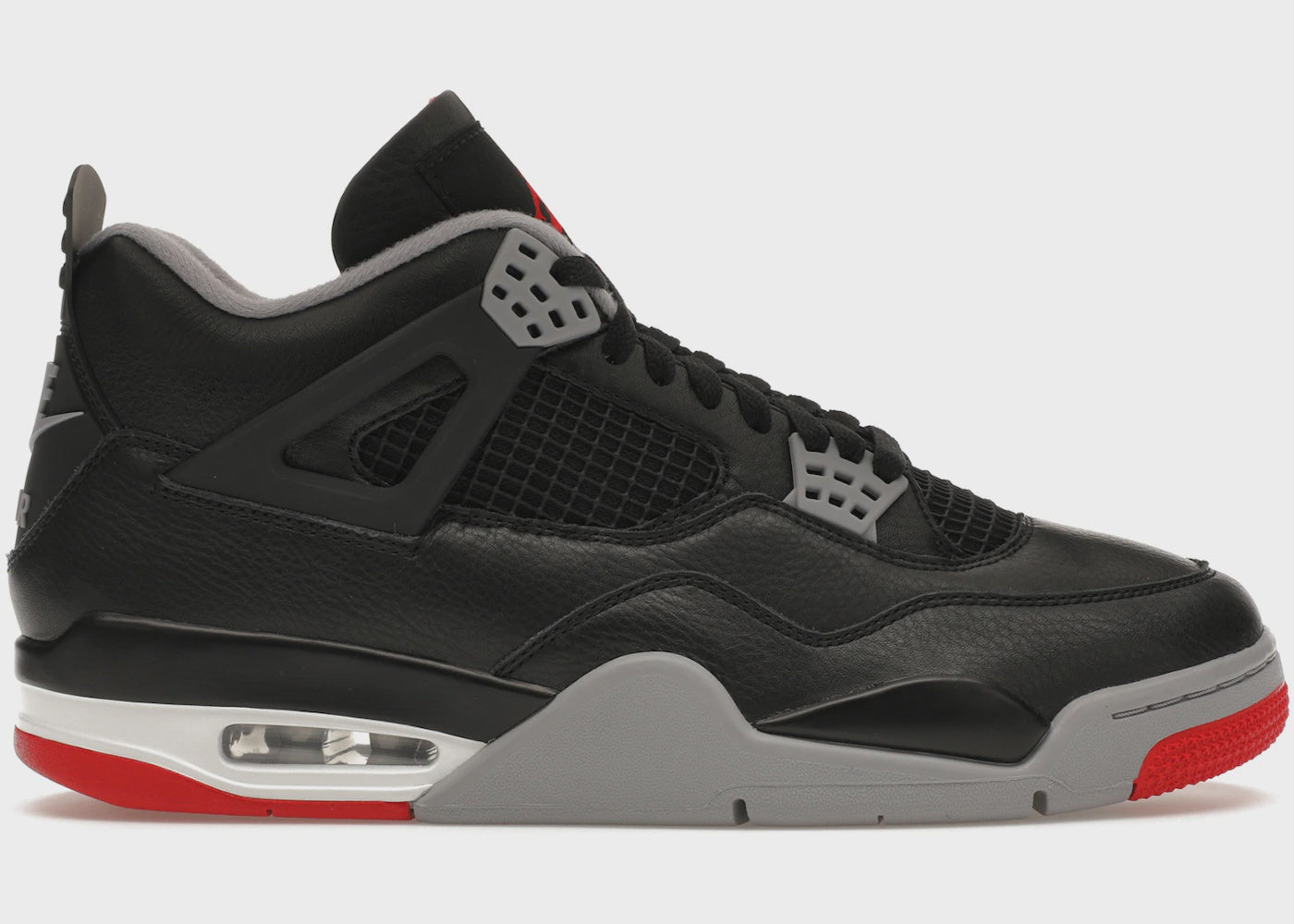 Black and red Jordan 4 Retro - Bred Reimagined sneakers (FV5029-006) on white background