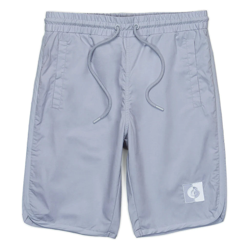 Close-up of Cookies All City Drawstring Grey Shorts with side pockets and adjustable waistband 