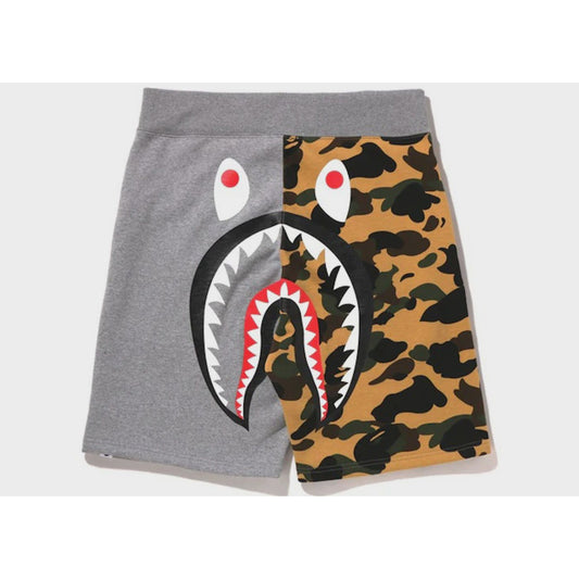 BAPE 1st Camo Back Shark Sweat Shorts - Grey/Yellow (SS22)