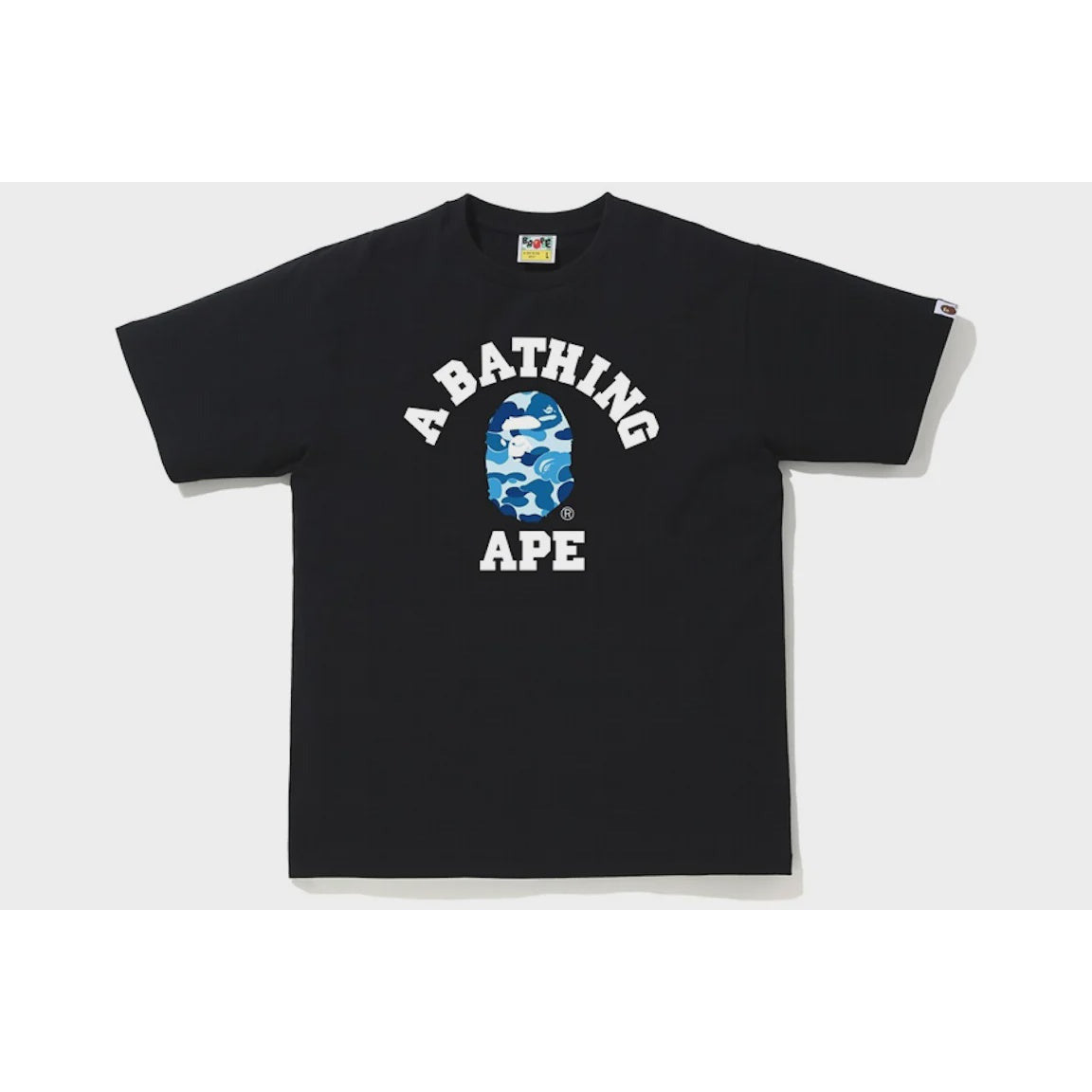 Black and blue BAPE ABC Camo College Tee from SS20/SS23 collection