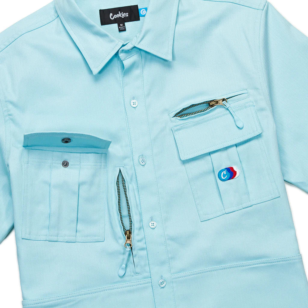 Cookies Back To Back Herringbone Powder Blue SS Button Up