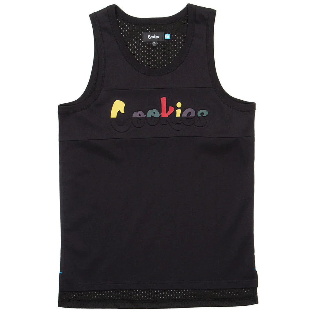 A black tank top featuring the Cookies Catamaran Chest Logo (1559K6303) design