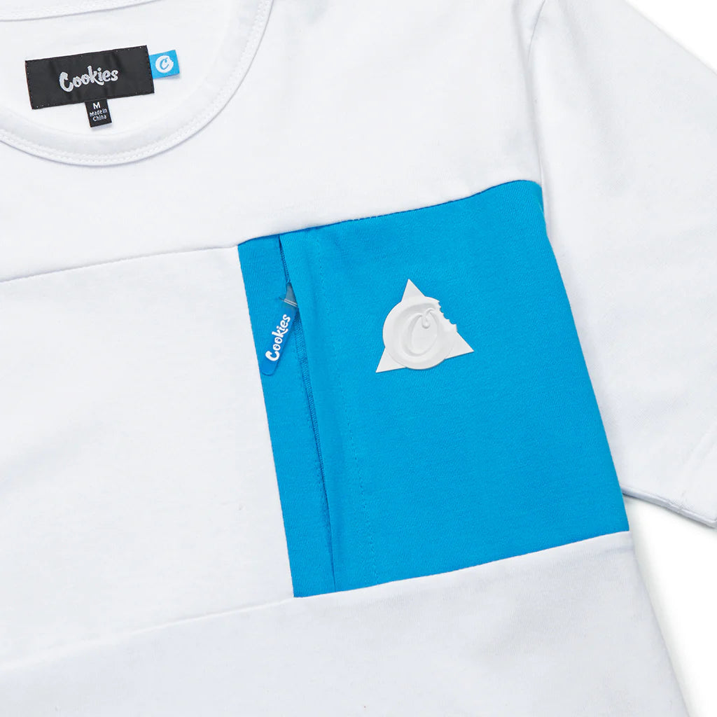 Close-up of Cookies Contraband Cotton Jersey S/S White Knit t-shirt, featuring a bold design and comfortable fabric