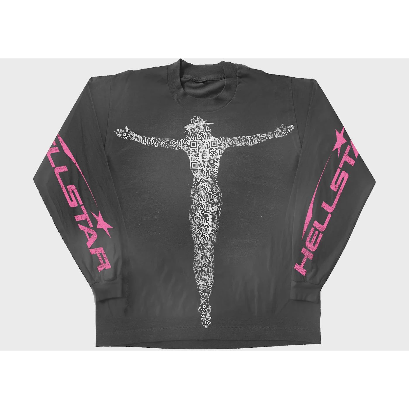 Black long sleeve tee with HELLSTAR QR Christ design, perfect for edgy streetwear