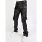 Front view of Politics Jeans Black PU Stacked Cargo Flare (Harris551) with multiple pockets and flare style