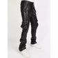 Black PU stacked cargo flare Politics Jeans with Harris551 branding