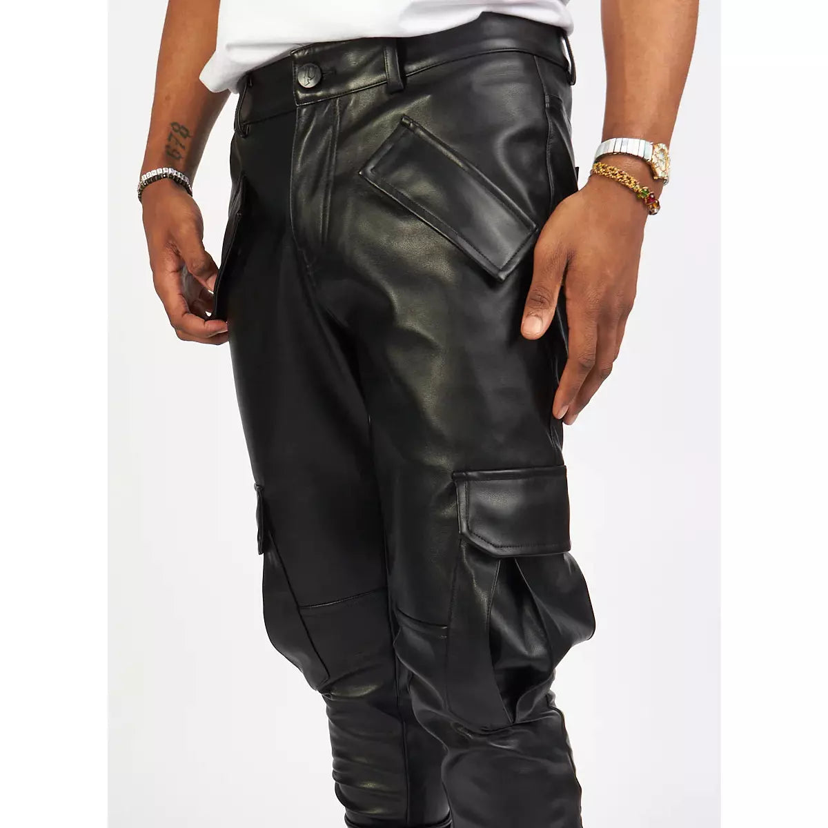  Versatile and comfortable Politics Jeans Black PU Stacked Cargo Flare (Harris551) for everyday wear