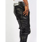Black PU stacked cargo flare jeans with a Harris551 label