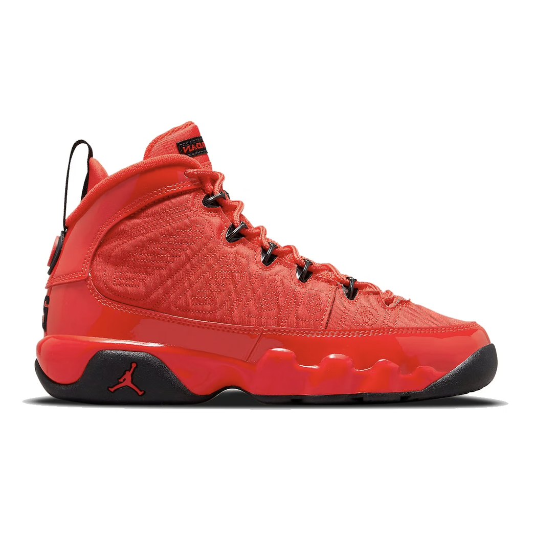 Jordan 9 Retro -Chile Red (GS) sneakers for kids, a vibrant and stylish footwear option for young sneaker enthusiasts