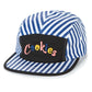 Cookies Montauk Oxford Yarn 5 Panel Black Hat displayed on a mannequin head in a trendy urban setting