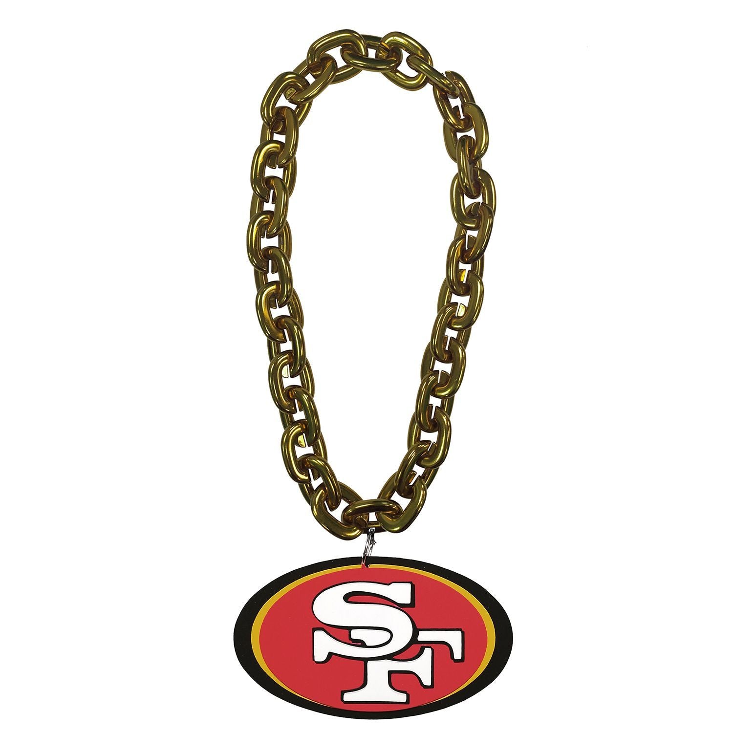 Gold 49ers fan chain with team logo pendant and decorative beads