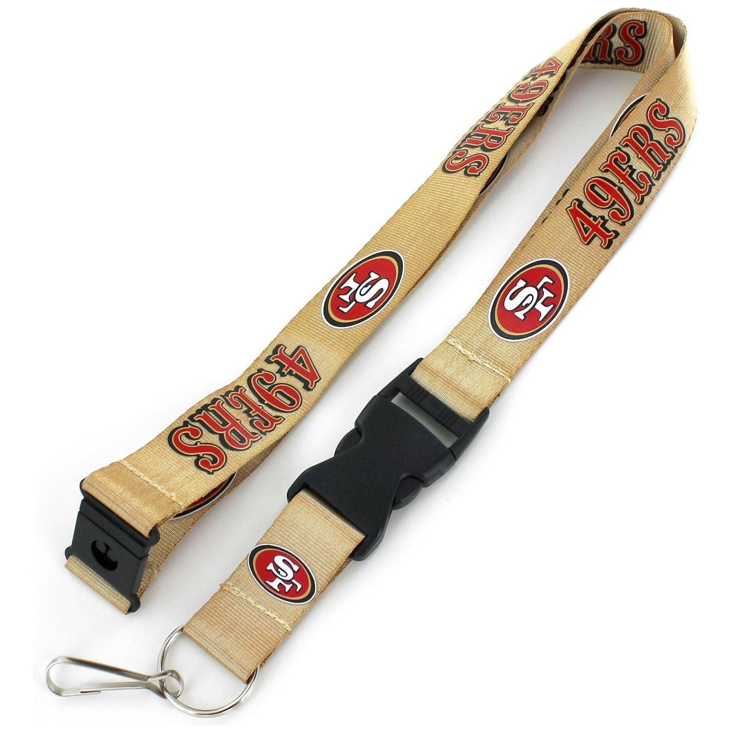 Gold 49ers team lanyard with official logo and detachable keychain