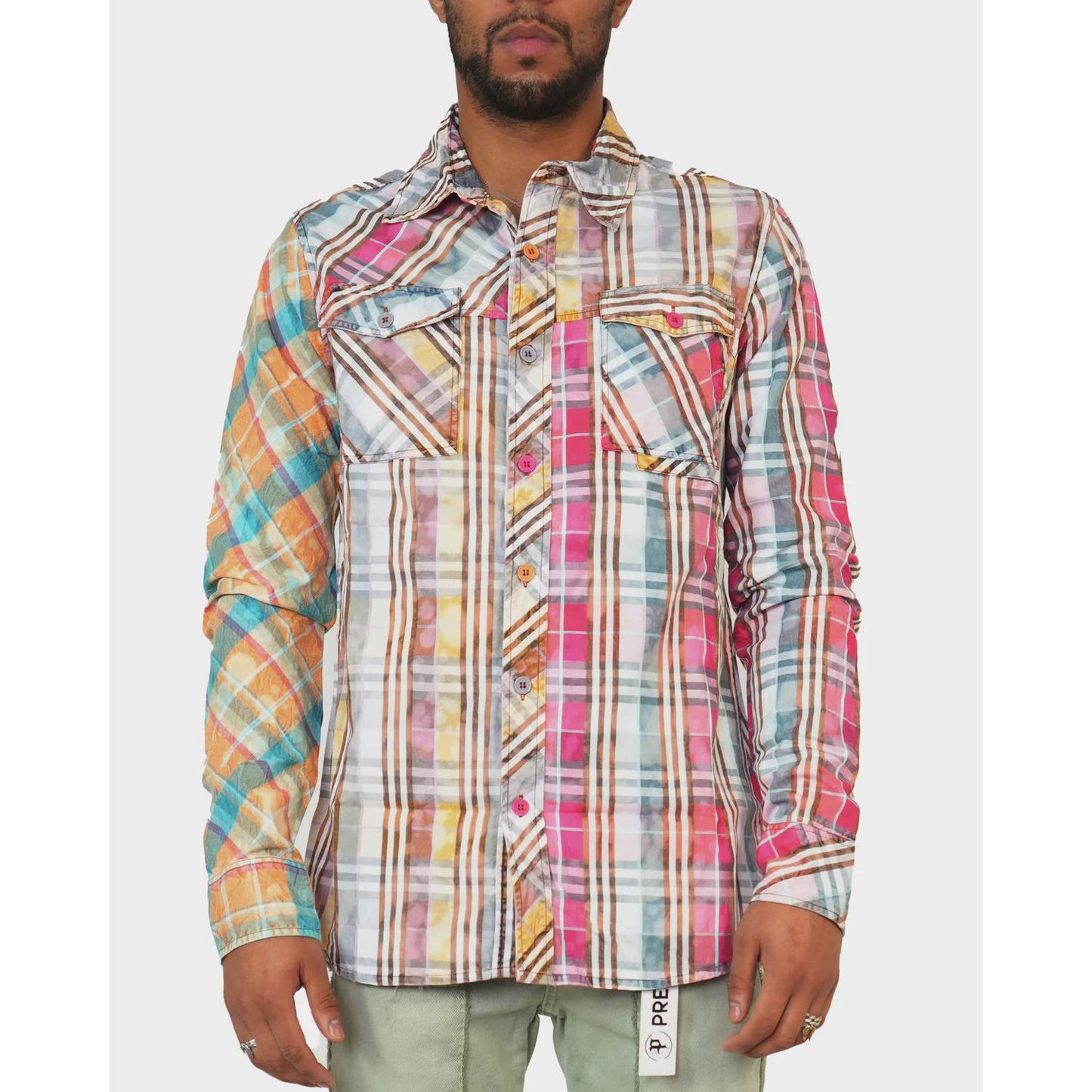 PREME Wanderer Knit Multi Color Woven Flannel Button Up (PR-WT-053)