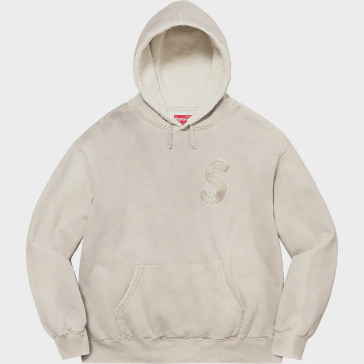 Supreme Overdyed S Logo Hooded Sweatshirt in Natural color, SS23 collection, front view