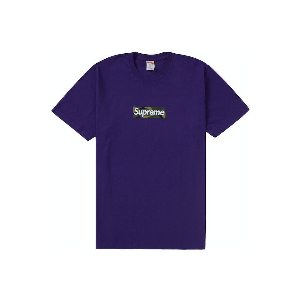 Supreme Box Logo Tee in the color purple from the Fall/Winter 23 collection, a classic and coveted streetwear staple