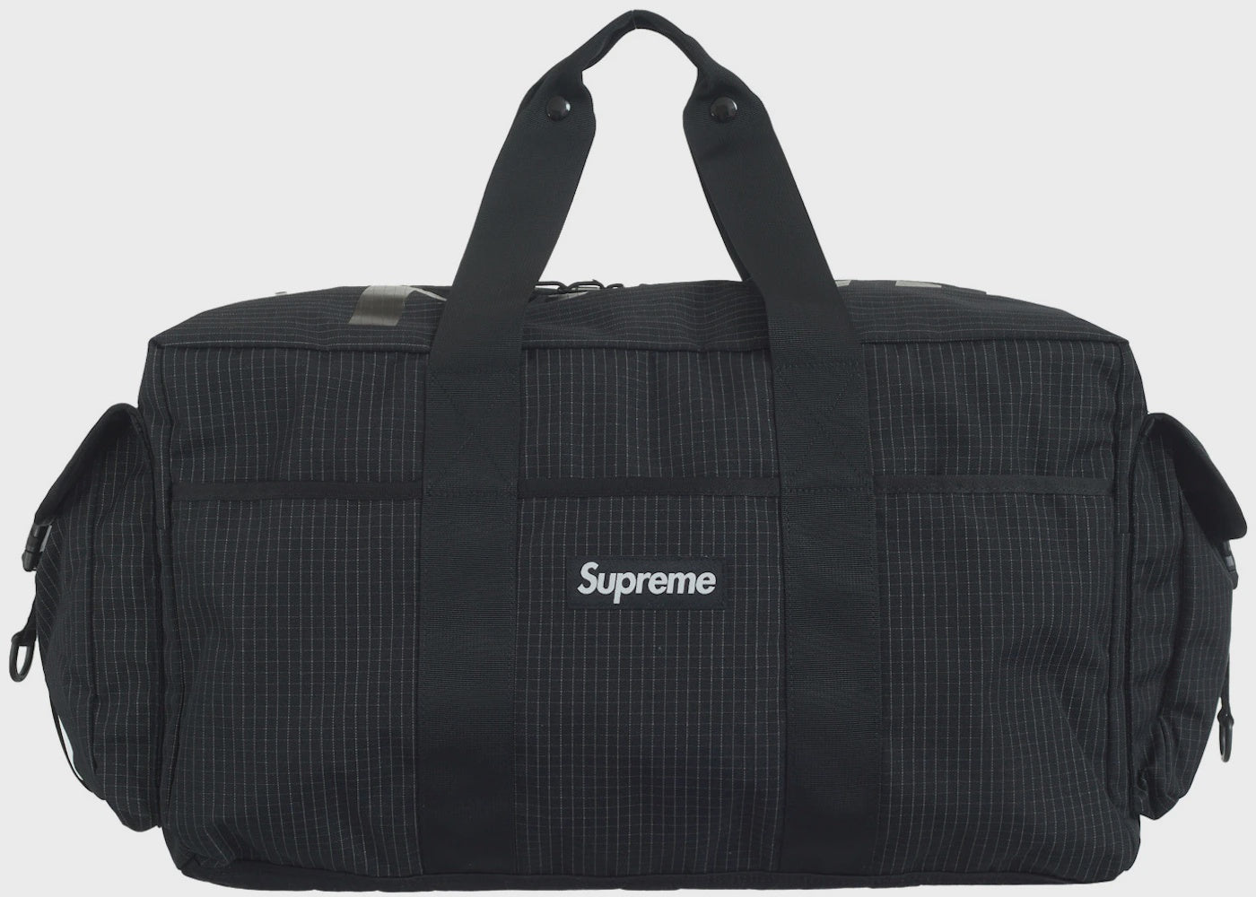 Black Supreme Duffle Bag from SS24 collection, spacious and stylish travel accessory