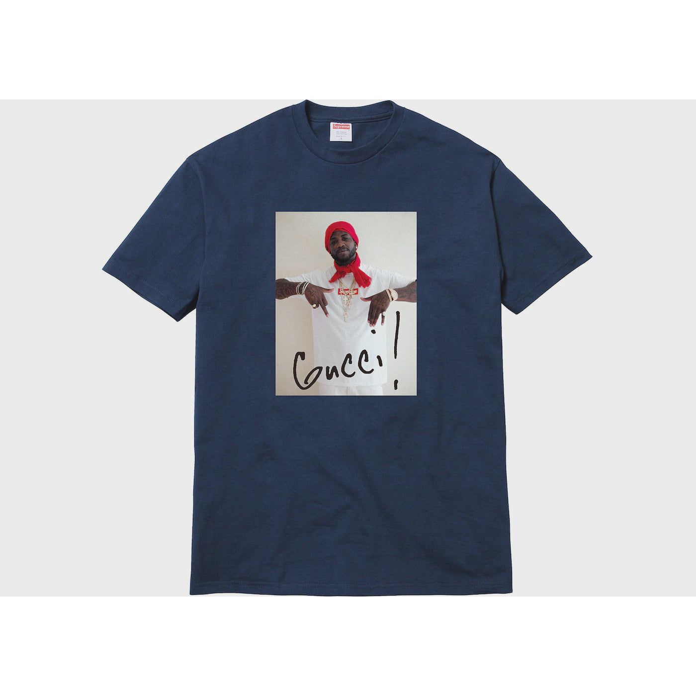 Supreme Gucci Mane Tee in Navy from the Fall/Winter 2016 collection, featuring artwork by the rapper himself