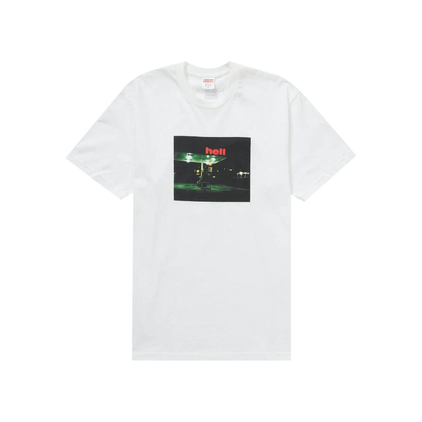 Supreme Hell Tee in White from the FW23 collection, featuring bold graphic design and quality fabric