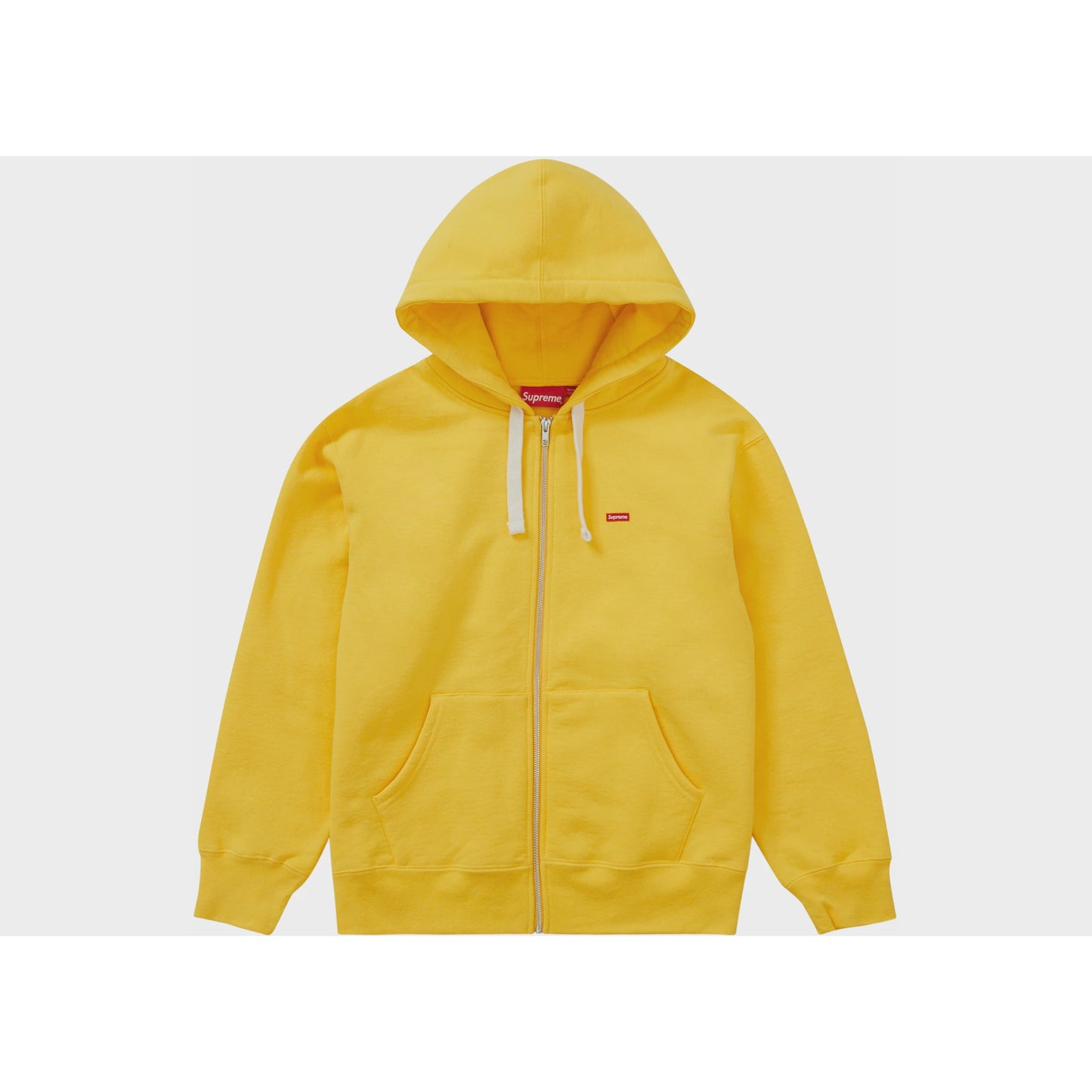 Yellow Supreme Small Box Drawcord Zip Up Hooded Sweatshirt from FW22 collection, with bold branding and comfortable fit
