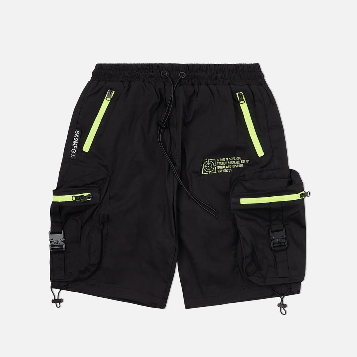 8&9 Black Combat Nylon Shorts w/Volt Zippers (SHCOMPBVLT)