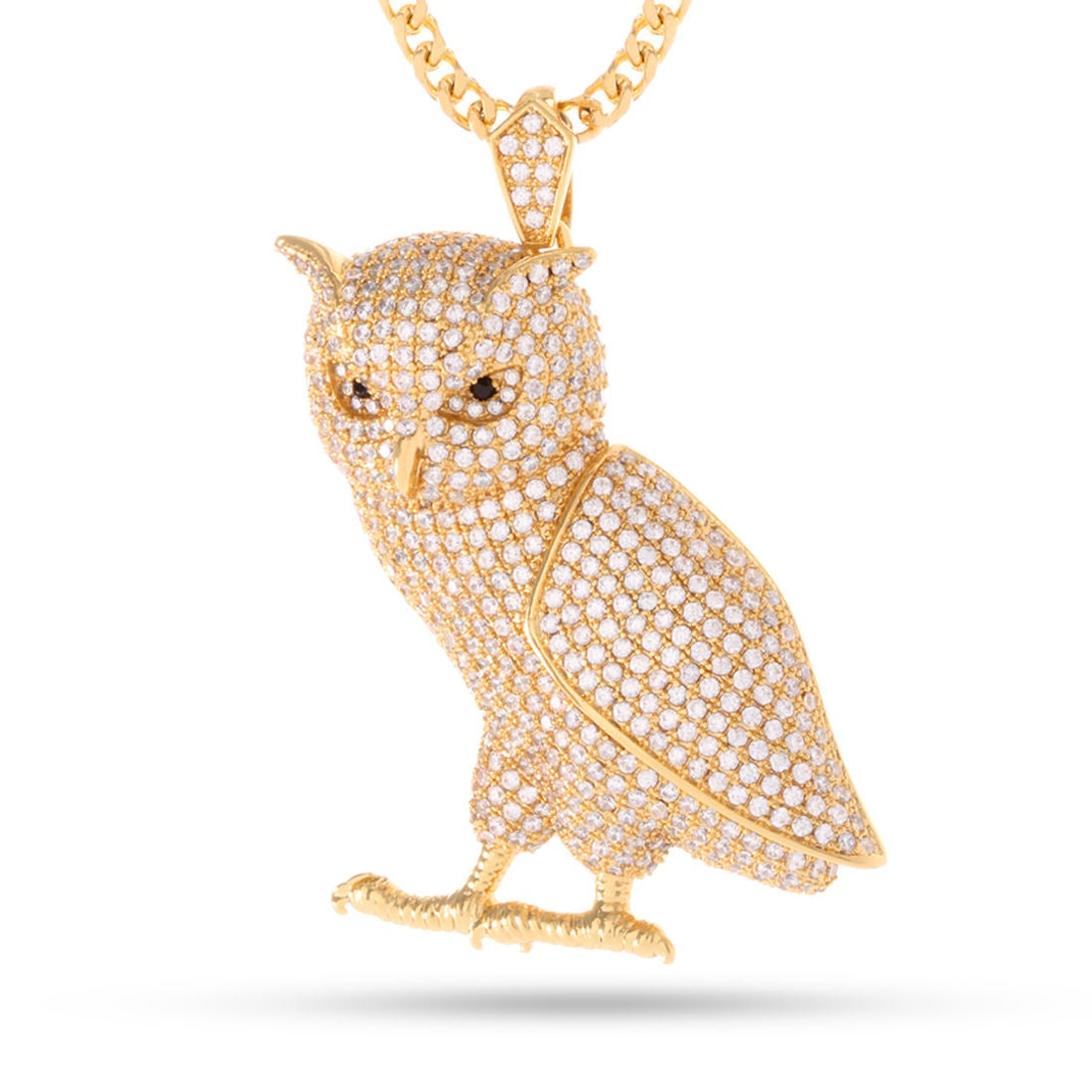King Ice 14K Gold Owl Necklace