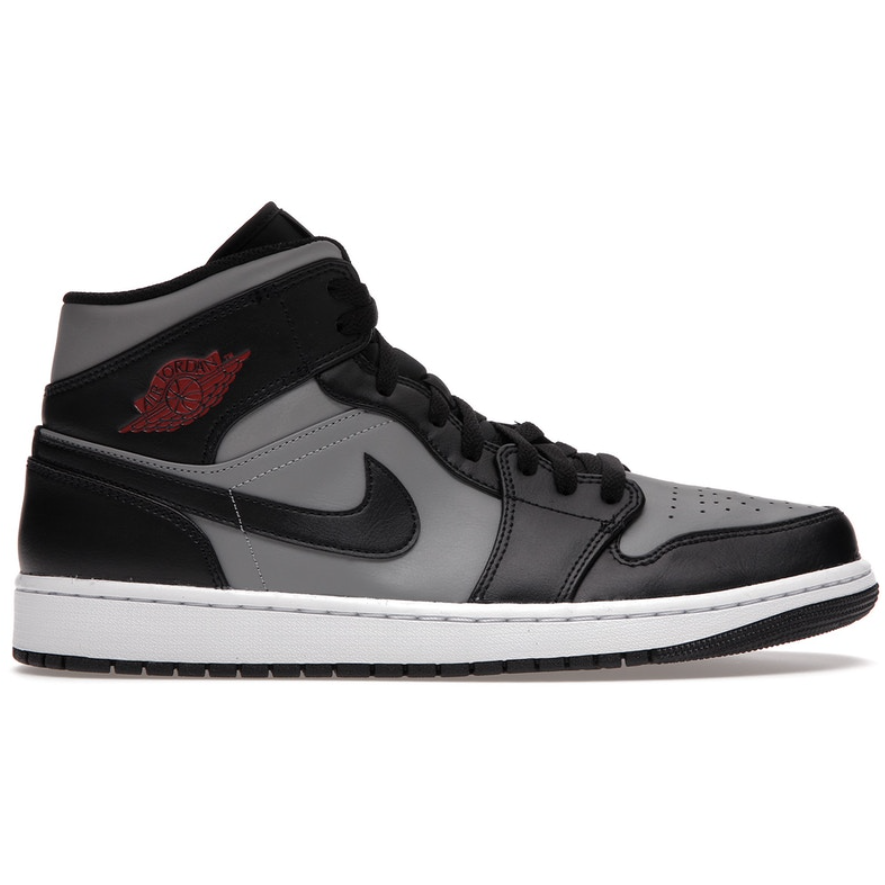 High-top Jordan 1 Mid - Shadow Red basketball sneakers with signature logo