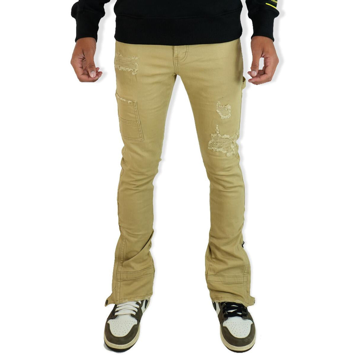 PREME Cargo Zipper Flare Pants in Khaki for casual wear