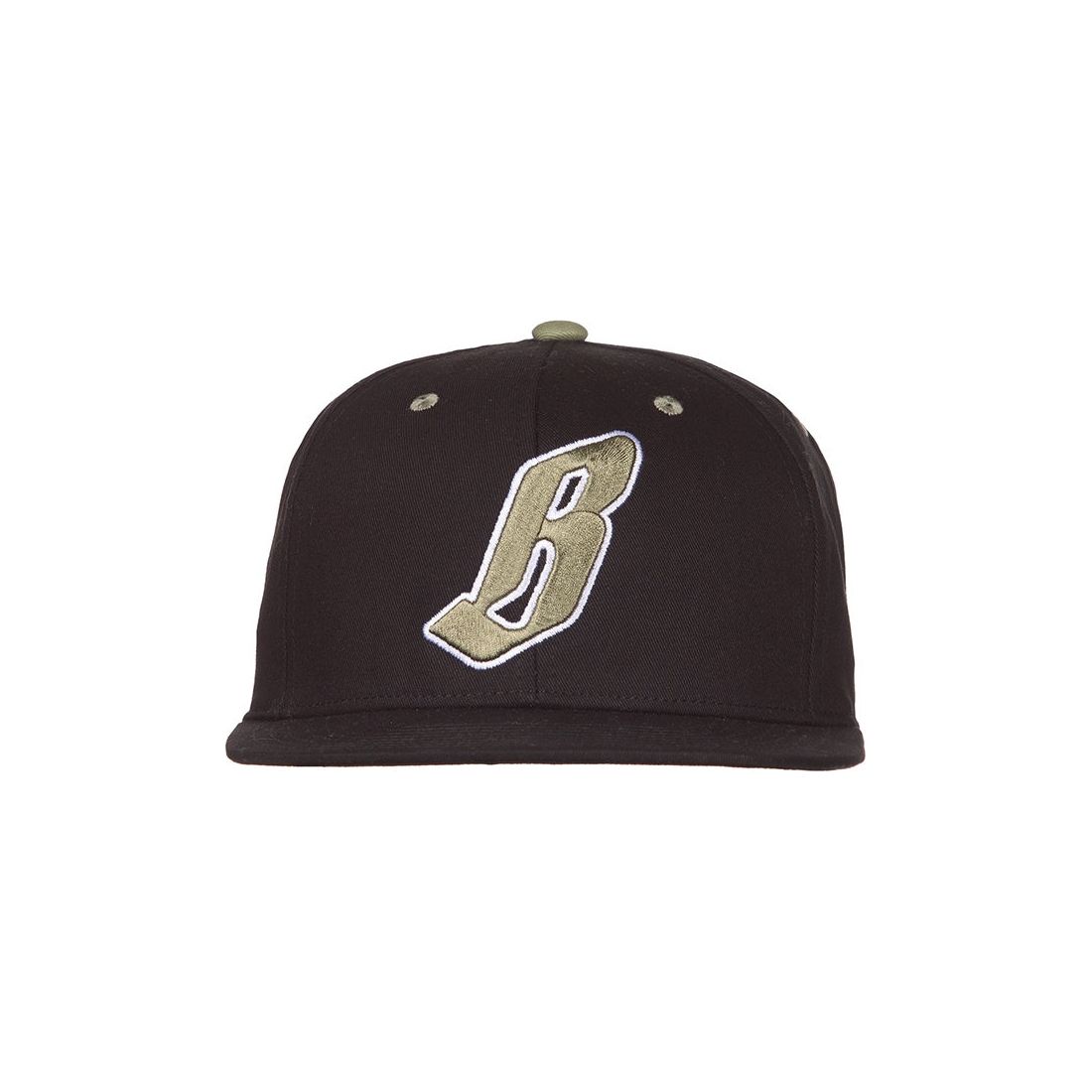 BBC Black BB Flying B Snapback Hat (841-1801) angled view, showing front logo and adjustable strap 