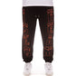 Close-up of Snow Tops Black Sweatpants with snowflake design on the side 