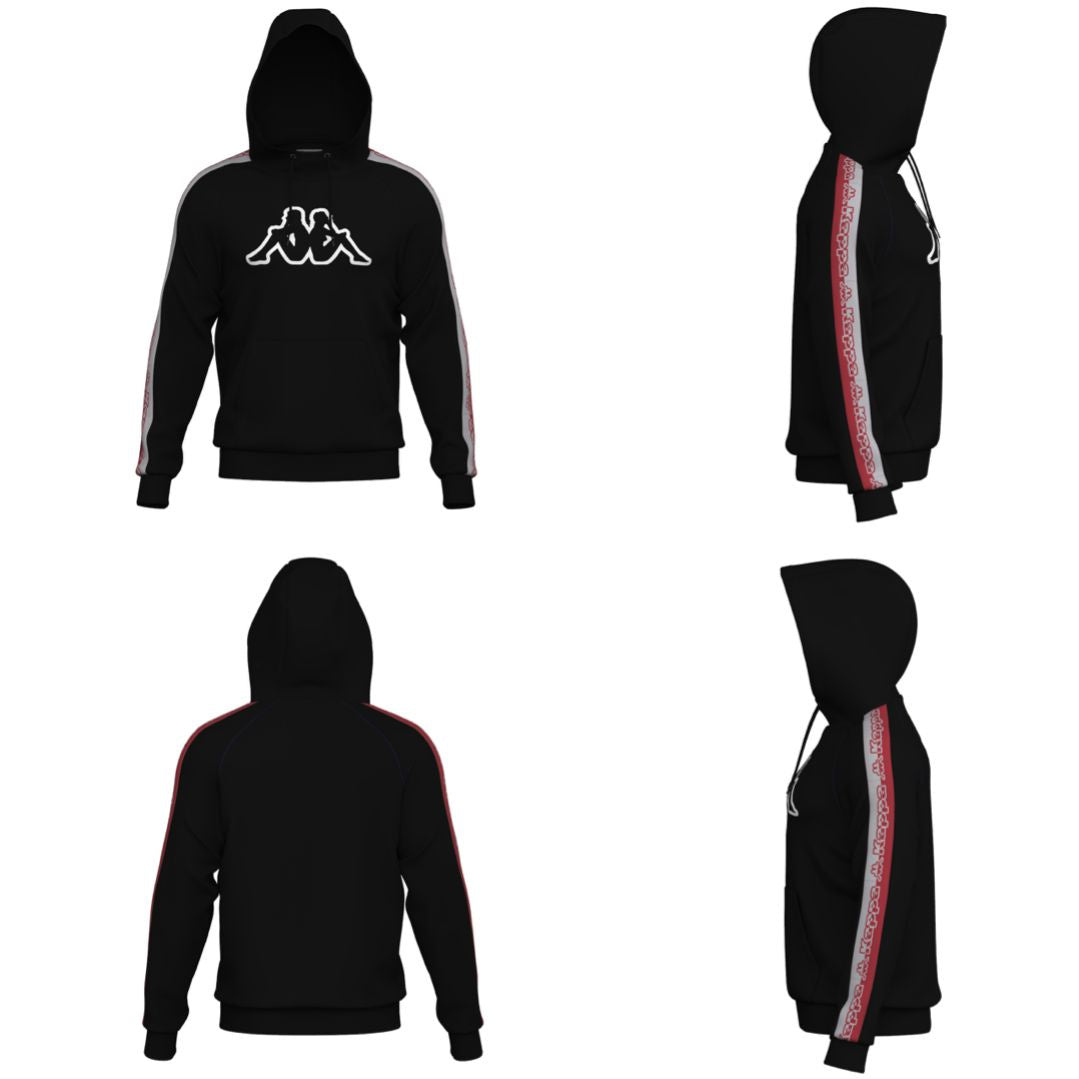 Black, grey, and red Kappa Logo Tape Dapet hoodie with unique design