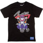 Black short-sleeve t-shirt featuring the Demon Rider design from Frostiez (931-1206)