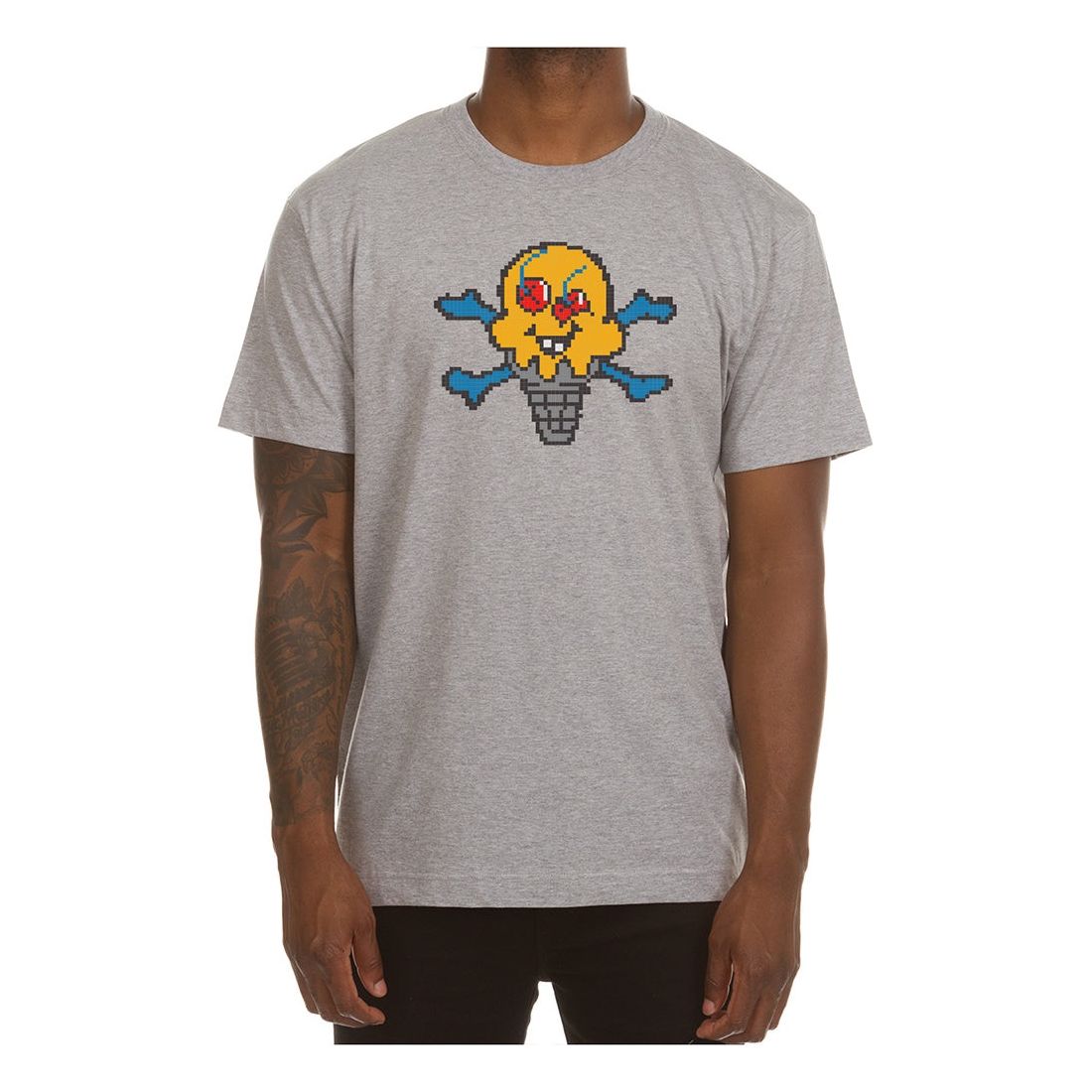 Grey short sleeve tee with 'Ice Cream' Pixel logo print